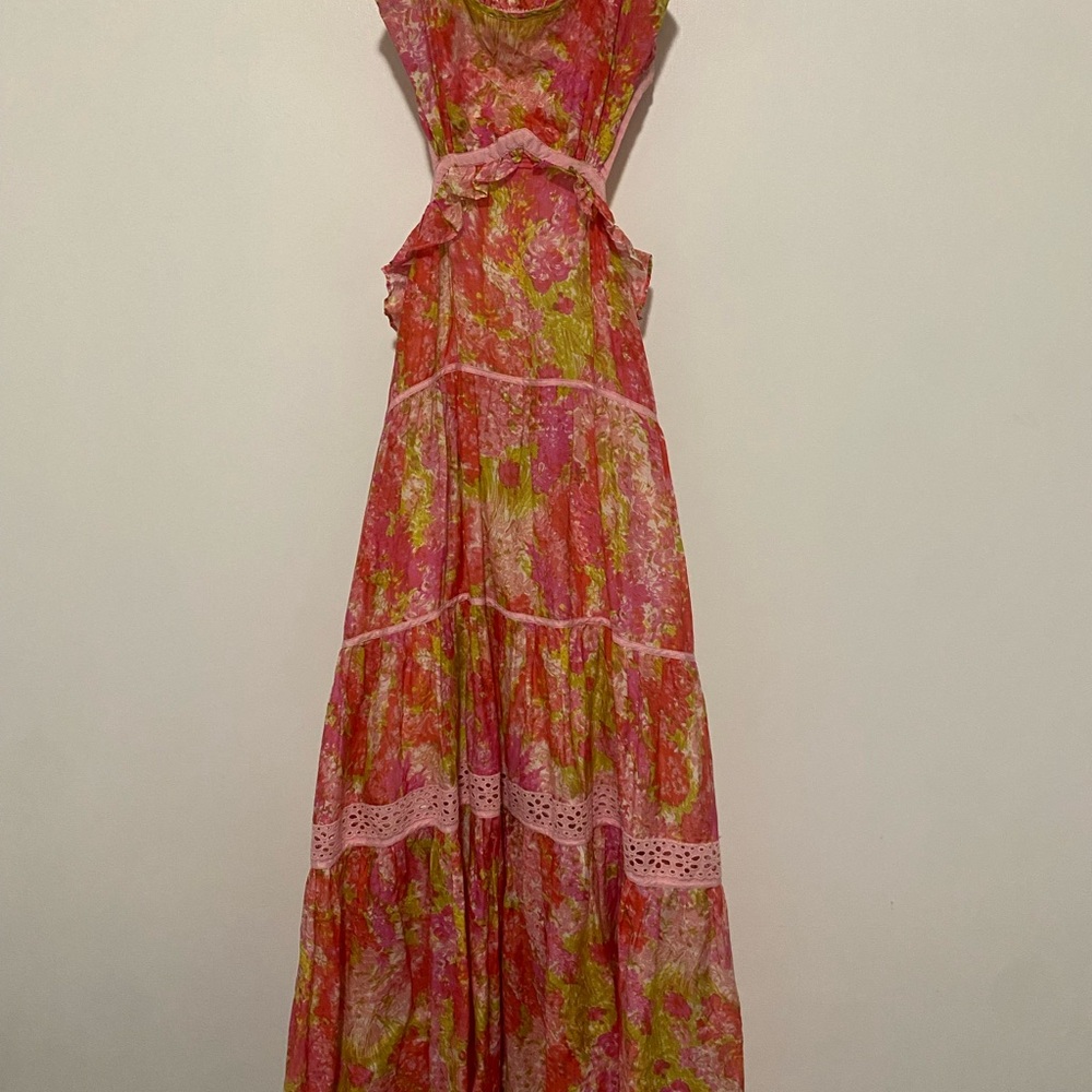LoveShackFancy Pink, Coral & Yellow Floral Silk Blouse - Picture 2 of 3